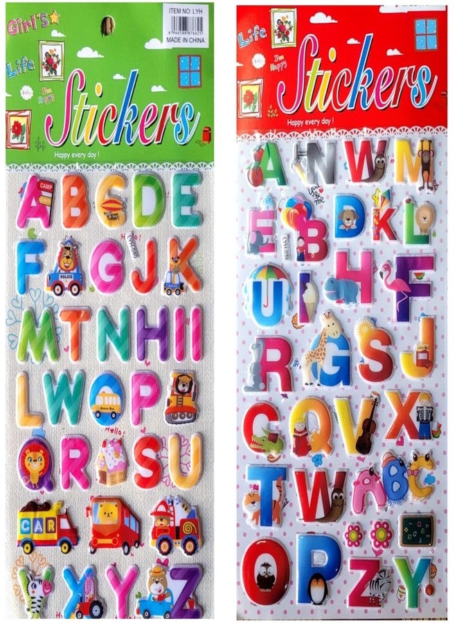 FULLFILLS Alphabet Sticker Chart A to Z Art & Craft (Pack of 2 Sheets Different Designs) Multicolour - Image 1